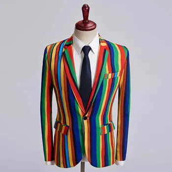 Erkek moda elbise Parti Ceket Rahat Blazer Bir Düğme Takım Elbise Şerit Baskı Boyama Blazers Ceket Erkekler 2022