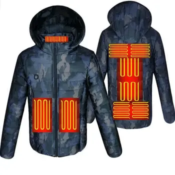 Erkekler kamuflaj ısıtmalı kış sıcak ceketler USB ısıtma yastıklı ceketler akıllı termostat kamuflaj renk kapşonlu ısıtmalı giyim