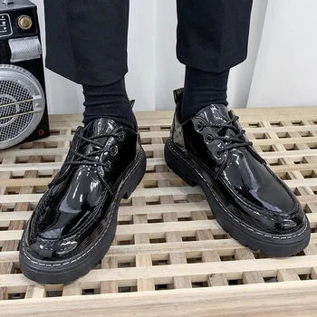 Erkekler Streetwear Moda İş Rahat Kalın Platform Deri Düğün Oxford Ayakkabı Kore Erkek Resmi Ayakkabı Eğlence Ayakkabı Erkekler
