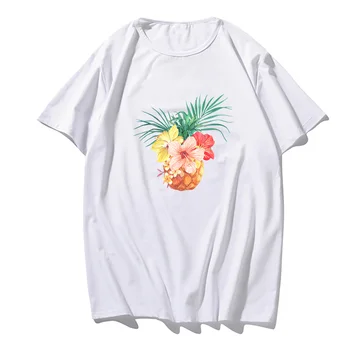 Estetik Tişört Üst Kadın Yaz Kendisi Kadın Kısa Kollu T Gömlek Ananas Baskı bol tişört Yuvarlak Boyun Bayan Tshirt