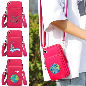 Evrensel Telefon Çantası iPhone / Huawei / Samsung Cep Çanta Açık Kol Anahtar Kutu Seyahat Serisi Baskı Cüzdan Mini omuz çantaları