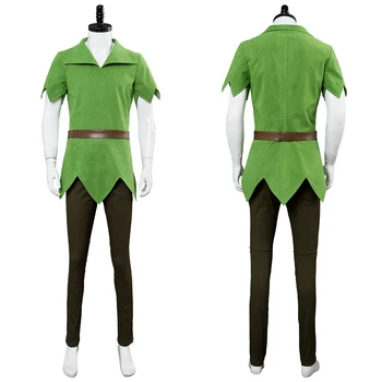 Film Peter Pan Cosplay Kostüm Erkek Kadın Versiyonu Yeşil Üst Pantolon Şapka Kemer Cadılar Bayramı Karnaval Elbise