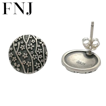 FNJ Yuvarlak Çiçek Küpe 925 Gümüş Orijinal Saf S925 Gümüş Saplama Küpe Kadınlar Takı için