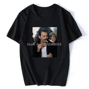 Freddie Mercury Sigara TShirt Rock Grubu Kraliçe Şarkıcı Punk Üstleri Unisex Hipster Retro T Shirt Pamuk Tees Streetwear Boy