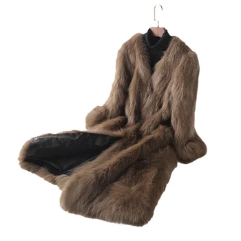Gerçek Tilki Kore Uzun Kış Ceket Kadın Giyim Sonbahar Vintage Kürk Palto Manteau Femme Hiver MY1005