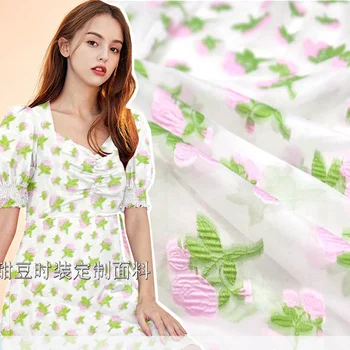 Gül İpliği boyalı Jakarlı Organze Polyester Kumaş İlkbahar Yaz İnce Moda kadın giyim kumaşları Kumaş Elbise Metre