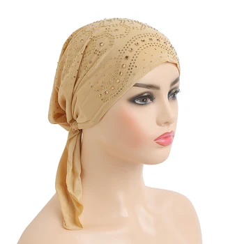 H1421 son müslüman amira başörtüsü taşlar elastik çekme islam şapkalar anında arap eşarp türban kapaklar kaput