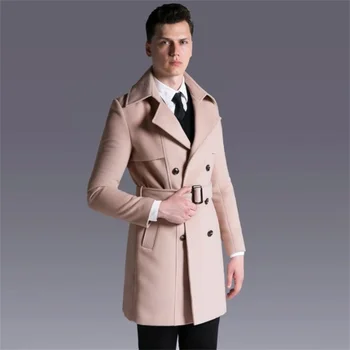Haki rahat yün ceket erkekler orta uzunlukta siper uzun kollu palto erkek kaşmir ceket casaco masculino ınverno ingiltere