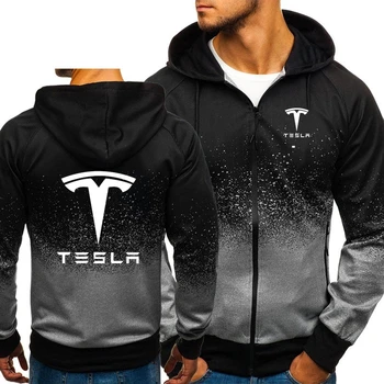 Hoodies Erkekler Tesla araba logosu Baskı Rahat Hip Hop Harajuku Degrade renk Kapşonlu Erkek Polar Tişörtü fermuarlı ceket Erkek Giyim
