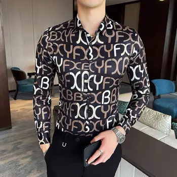 Ilkbahar ve Sonbahar Gelgit Marka Çiçek Gömlek erkek Kore versiyonu yakışıklı uzun kollu mektup gömlek olmayan demir ince rahat ceket