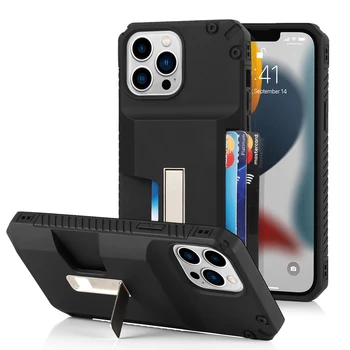 Iphone 14 Pro Max Durumda Darbeye Dayanıklı Mat KİMLİK Kartı Yuvası Tutucu cüzdan Kickstand Kapak iPhone 13 Standı Korumak Telefon Funda