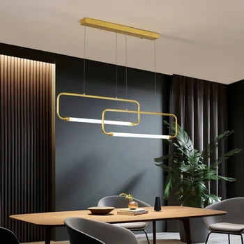 Iskandinav tarzı basit yemek odası avize yaratıcı kişilik yemek odası geometrik led şerit ışık restoran avize