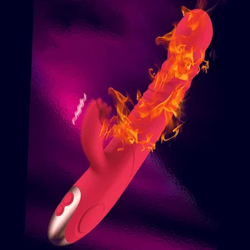 Isıtma tavşan yapay penis vibratör otomatik teleskopik rotasyon g-spot klitoris vajinal Anal masaj seks araçları seks oyuncakları kadınlar için