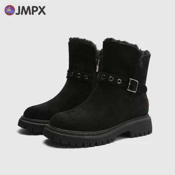 JMPX Marka Yeni Kadın Kış Kar Botları Süet Deri yarım çizmeler Platformu Sıcak Çizmeler Kadın Bayan ayakkabıları moda Motosiklet Botları