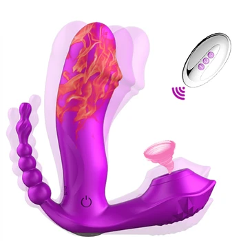 Kablosuz Uzaktan Kumanda emme Vibratör Kadınlar için Anal Plug G Noktası Stimülasyon giyilebilir yapay Penis ısıtma vibratör yetişkin Seks Oyuncakları