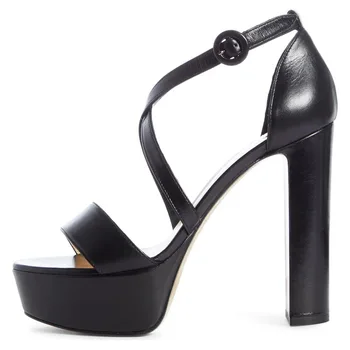 Kadın Platformu Sandalet Marka Tasarımcısı Kadın 14 CM Süet Rahat Tıknaz Yüksek Topuklu Çapraz Kayış Tatlı Derin sivri uçlu ayakkabı US12 13