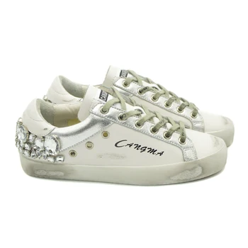 Kadın rahat ayakkabılar Lüks Marka Ayakkabı Kadın Erkek Gümüş Elmas Beyaz Flats Tasarımcı Sneaker Kristal Kadın Erkek