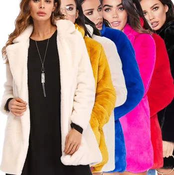 Kadın Renkli Faux Kürk Uzun Palto Taklit Vizon Palto Yüksek Sokak Kış sıcak Dış Giyim Bayan Moda Sokak Kürk Giyim