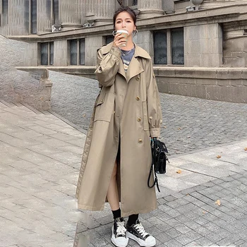 Kadın Rüzgarlık Uzun Bahar Sonbahar kore tarzı ceket Gevşek Yüksek Kaliteli Trençkot Kadın Retro Haki Rahat Moda Bayan Pelerin