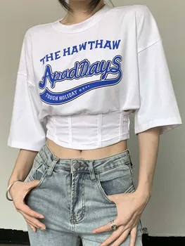 Kadın T-shirt Yaz 2022 Tiki baskılı tişört Kızlar Baharat Kuşak Bel Gösterisi kısa kollu Bluz bayan üst Giyim