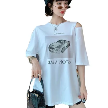 Kadın Yaz Kapalı Omuz T Shirt 2021 Kadın Araba baskılı Tişört Taklidi Kadın Karışımı T Shirt Z789