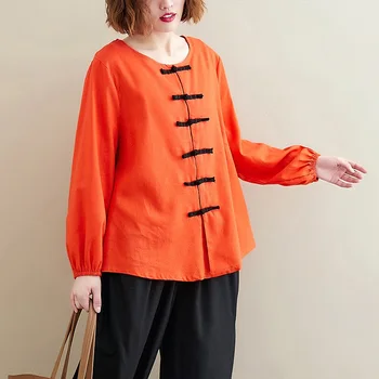 Kadın Çin Tarzı Retro Bluz Geleneksel Moda Oryantal Giyim Hanfu Tang Takım Elbise Pamuk Keten Rahat Gömlek Qipao Üst V2761