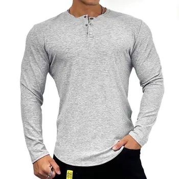 Katı Spor Salonu Spor Uzun Kollu T-shirt Erkekler Rahat Sıska Gömlek Erkek Vücut Geliştirme Tees Tops Bahar Koşu Spor Eğitim Giyim