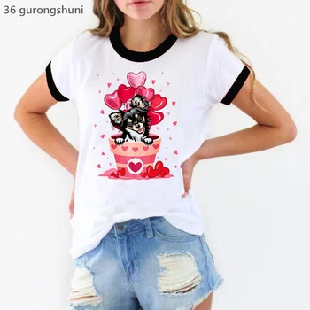 Kawaii Chihuahua / Dachshund / Corgi Hayvan baskı t-shirt kadın kıyafetleri 2022 Komik Beyaz T Shirt Femme Sevgililer Günü T - Shirt Kadın