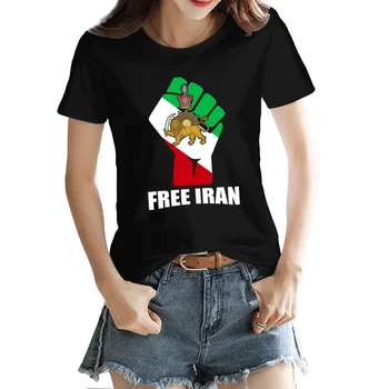 Klasik Ücretsiz İran birlik yumruk aslan shirt2 Crewneck T-shirt Siyah Komik Yenilik HarajukuTees Üstleri Avrupa Boyutu