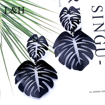 L & H 2018 Kadın Kore Damla Küpe Bohemia Sevimli Bildirimi Küpe Siyah Altın Renk Yapraklar Dangle Küpe Takı Kadınlar İçin