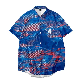 LCFA Psychedelic Altın Kamuflaj 3d Baskı erkek gömleği Büyük Boy Giyim Moda Hawaii Düğme Gömlek Casual Plaj Kısa Kollu
