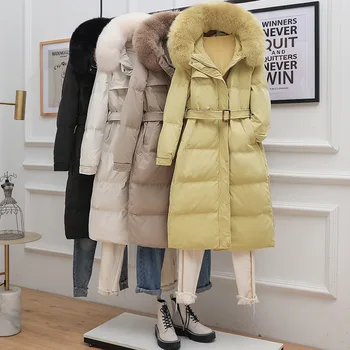 Loehsao marka 2021 beyaz ördek aşağı kadın kış ceket ince sıcak Rüzgar Geçirmez su geçirmez moda tilki kürk yaka uzun ceket