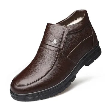 Lüks Marka Erkekler Kış Boots Sıcak Kalınlaşmak Kürk erkek yarım çizmeler Güzel Erkek Iş Ofis Resmi Deri Ayakkabı 635