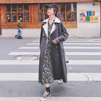 Marka Pop Moda Kruvaze Uzun Kadın Trençkot Gri Kemer ile Bahar Sonbahar Güz Giyim Bayan Silgi Ceket Kadın