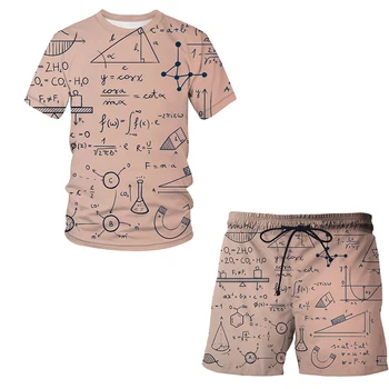 Matematiksel Formülü Serisi Erkek Giyim 3D Baskı yazlık t-shirt şort takımı 2 adet Casual Tops Harajuku Unisex 2022 Yeni O Boyun