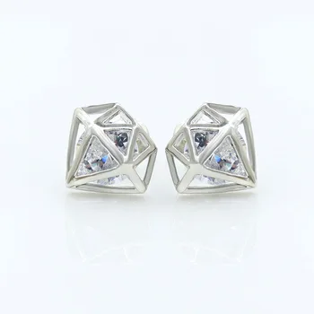 Metalik Diamante Şekilli Hollow Merkezi Temizle Kristal Rhinestone Saplama Küpe Kadınlar için piercing Takı