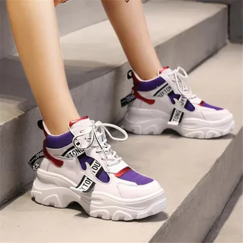 Moda Platformu Sneakers Nefes Örgü Tıknaz Sneakers Sepeti Femme Dantel-Up rahat ayakkabılar Kadın vulkanize Ayakkabı 2020
