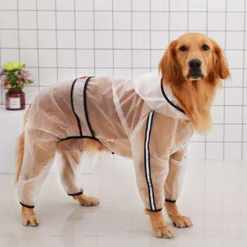 Moda Şeffaf Büyük Köpek Yağmurluk Her şey dahil Dört ayaklı Kapşonlu Su Geçirmez Köpek Yağmurluk Golden Retriever Husky Giysileri