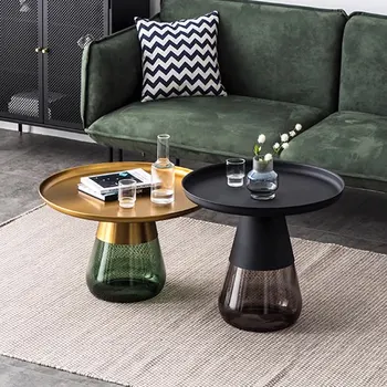 Modern lüks cam kahve sehpası, basit ve yaratıcı köşe, oturma odası tasarımcısı, yuvarlak kenar