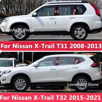 Nissan X-Trail için T32 T31 2008-2021 Araba Pencere Merkezi Sütun B Pillar Kapak Trim Pervaz Sticker krom çerçeve Aksesuarları