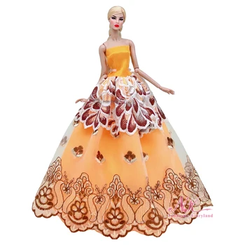 NK Resmi 1 Adet Sarı Gelin düğün elbisesi Prenses Elbise barbie bebek Parti Elbisesi Etek Kız 1/6 Bebek Aksesuarları