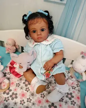 NPK 60 CM Reborn Yürümeye Başlayan Tutti Koyu Kahverengi Deri Bebek Kız Bebek Gerçekçi Yumuşak Dokunmatik Yüksek Kaliteli 3D Cilt Sanat Bebek