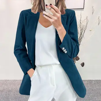 Ofis Bayan Blazer Düz Renk Yatak Açma Yaka Sonbahar Kış İnce Yaka Takım Elbise Ceket Zarif Yaka Blazer