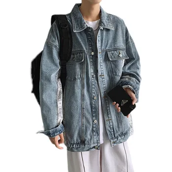 Patchwork Bandana Denim Ceket Erkekler İlkbahar Sonbahar Genç Çiftler Yıkanmış Vintage Jean Ceket Kore Tarzı Moda Giyim Ceket