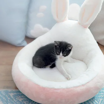 Pet Kedi Yatak Rahat Köpek Evi Tavşan Kulak Kulübesi Yumuşak Sıcak Köpek Yatakları Mat Mağara Kadife Uyku Tulumu Köpekler Kediler için Pet Malzemeleri