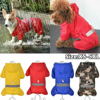 Pet Köpek Yağmurluk Su Geçirmez Şeffaf Kapşonlu Tulum Köpek Yağmurluk Ceket Takım Elbise Büyük Orta Küçük Köpekler için Dış Giyim