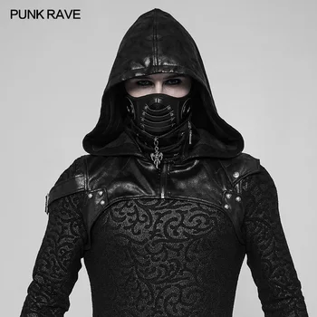 PUNKRAVE Unisex Punk Kapşonlu Aksesuar Yakışıklı Pu Deri Cadılar Bayramı Assassin Süslemeleri Şapka
