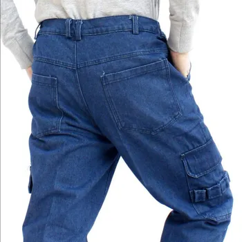 S-4xl Erkek Kot Takım Çok cep İş pantolonu Kalın Pamuklu Gevşek Büyük Boy Emek Rahat Kot Pantolon İlkbahar Ve Sonbahar