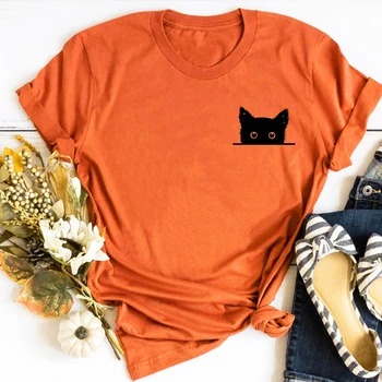 Sevimli Kedi Gömlek Kedi Gizleme Cep Gömlek Kadın Sevimli Cep Kedi Tshirt Hediye Kediler için Sevgilisi Kedi Cep Tee Anne Tops L