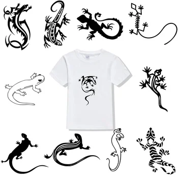 Siyah Kertenkele ısı Transfer baskı çıkartmalar hayvan tarzı yamalar giysi için T-Shirt Aplikler giysi dekor